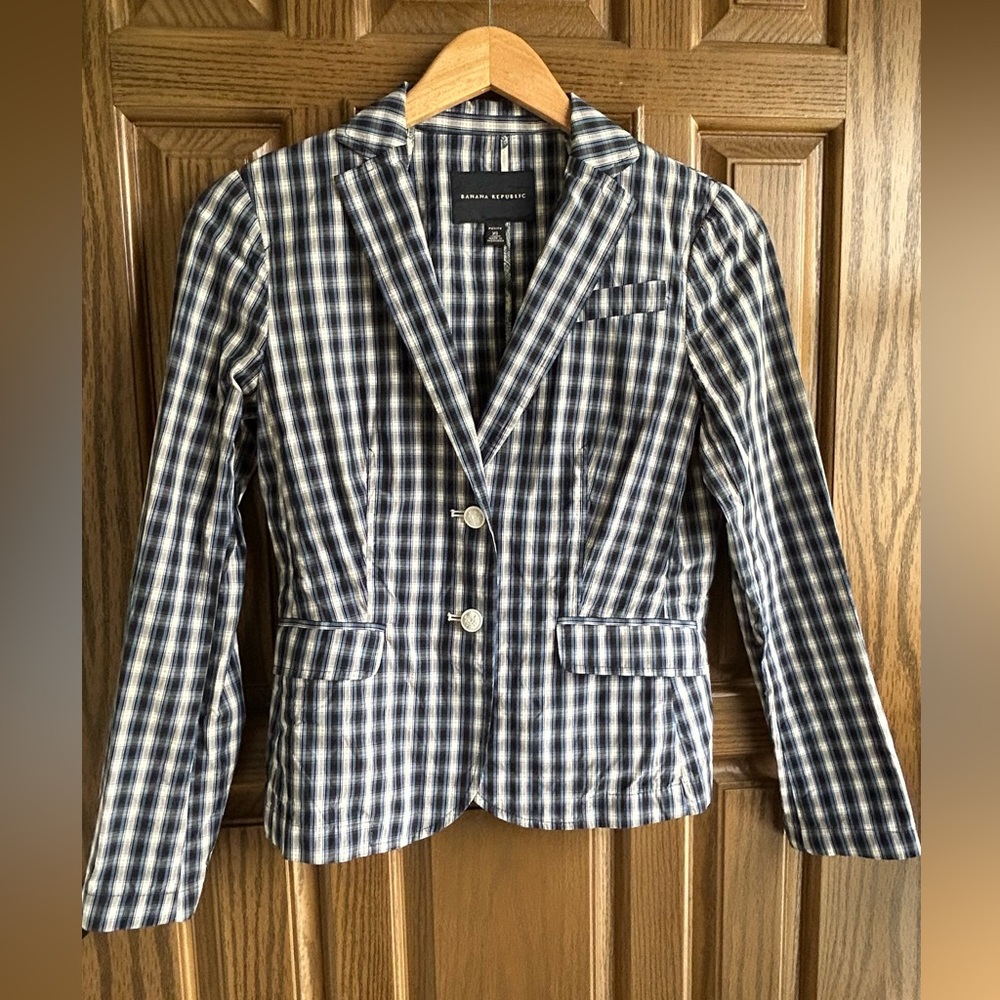 Banana Republic Black and White Gingham Blazer petite xs
